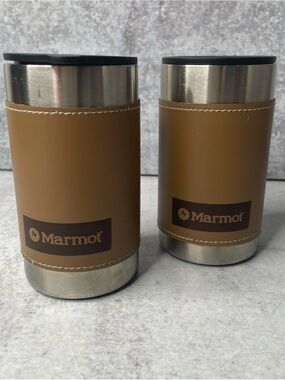 Marmot 2 Small Stainless Steel Coffee Travel Tumblers W Faux Leather Grip 4.5”